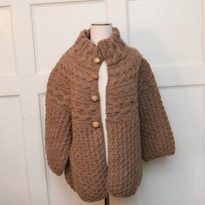 Agnona 100% Cashmere Cable Knit Cardigan Sweater Italy Sz 48 Brown Luxury Fisher